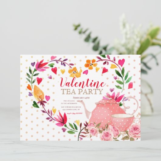 Valentijn Tea Party Uitnodiging (Staand voorkant)