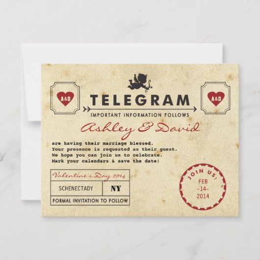  Valentijn Telegramkaart sparen de Datum Save The Date (Voorkant)