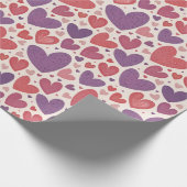 Valentijn tinten rood paarse hartpatroon cadeaupapier (Hoek)