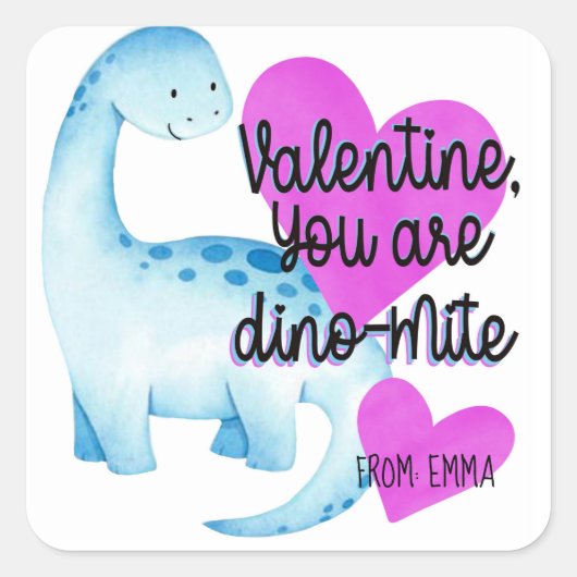 Valentijn U bent Dino-mite Blue Dinosaur harten Vierkante Sticker (Voorkant)