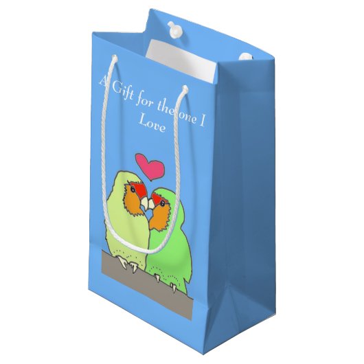 Valentijn van kleurrijke Tortelduifjes Klein Cadeauzakje (Voorkant Gekanteld)