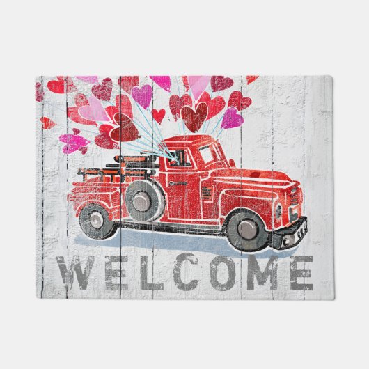 Valentijn van  Red Truck Harts Rustic Deurmat (Voorkant)