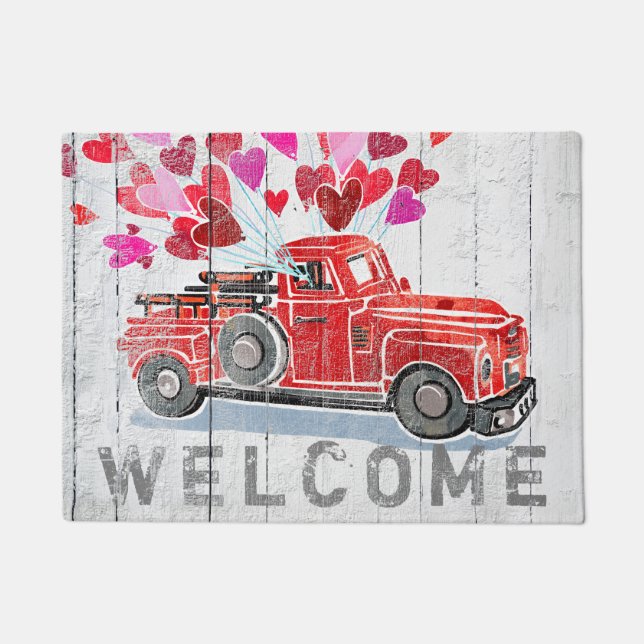 Valentijn van  Red Truck Harts Rustic Deurmat (Voorkant)