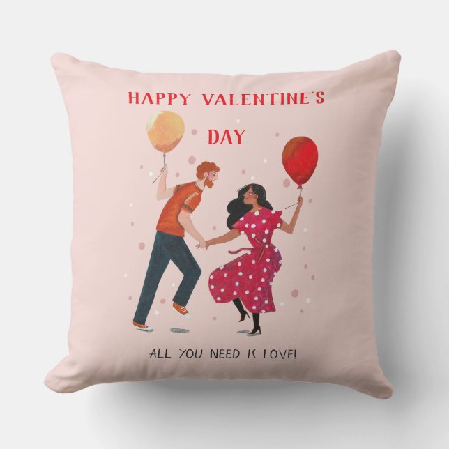 Valentijn van schattige roze en rode dansers kussen (Voorkant)