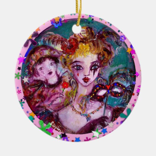 VALENTIJN VENETIAN MASKERADE MASKS EN CONFETTI KERAMISCH ORNAMENT (Voorkant)