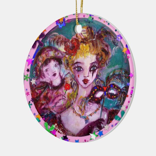 VALENTIJN VENETIAN MASKERADE MASKS EN CONFETTI KERAMISCH ORNAMENT (Links)