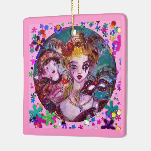 VALENTIJN VENETIAN MASKERADE MASKS EN CONFETTI KERAMISCH ORNAMENT (Links)