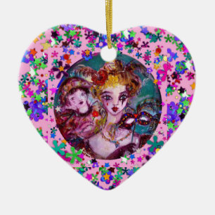 VALENTIJN VENETIAN MASKERADE MASKS EN CONFETTI KERAMISCH ORNAMENT