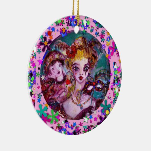 VALENTIJN VENETIAN MASKERADE MASKS EN CONFETTI KERAMISCH ORNAMENT (Rechts)