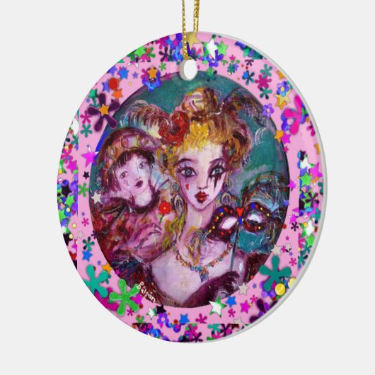 VALENTIJN VENETIAN MASKERADE MASKS EN CONFETTI KERAMISCH ORNAMENT (Links)