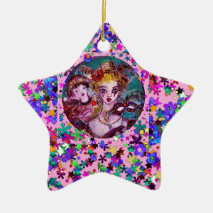 VALENTIJN VENETIAN MASKERADE MASKS EN CONFETTI KERAMISCH ORNAMENT