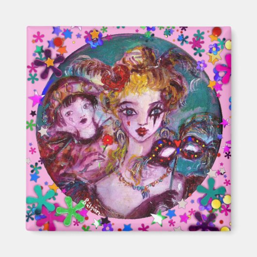 VALENTIJN VENETIAN MASKERADE MASKS EN CONFETTI MAGNEET (Voorkant)