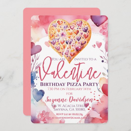 Valentijn Verjaardag Pizza Party Kaart (Voorkant / Achterkant)