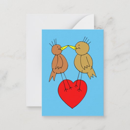 Valentijn Vogels op een Hart Mini Kinder Kaarten Notitiekaartje (Voorkant)