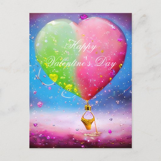 Valentijn voor luchtballon met roze en groene hars briefkaart (Voorkant)