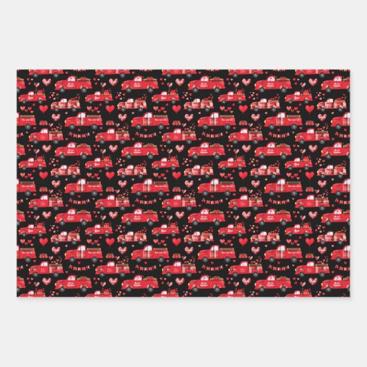 Valentijn vrachtwagens op roze, wit en zwart inpakpapier vel (Voorkant 3)