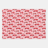 Valentijn vrachtwagens op roze, wit en zwart inpakpapier vel (Voorkant)