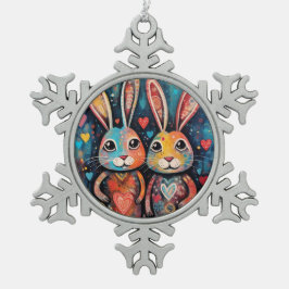 Valentijn Vrienden Bunnies lange oren harten Tin Sneeuwvlok Ornament