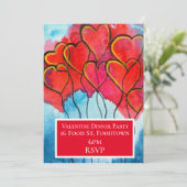 Valentijn waterverf harten diner kaart (Staand voorkant)