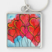 Valentijn waterverf rode hartballonnen sleutelhanger (Voorkant)