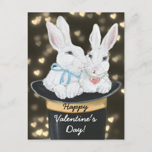 Valentijn White Snuggle Bunny Rabbits, Magisch Pet Feestdagenkaart