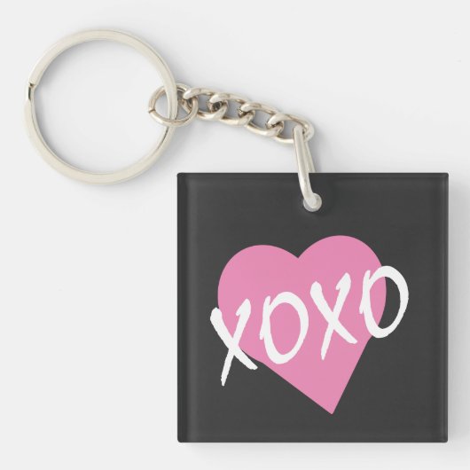 Valentijn XOXO roze hart Sleutelhanger (voorkant)