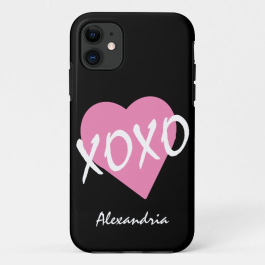 Valentijn XOXO Roze Hart Zwart Case-Mate iPhone Case (Achterkant)