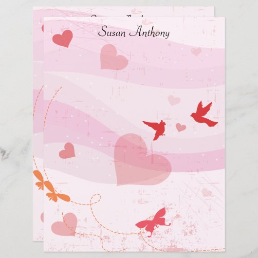 Valentijn Zachte harten Butterflies Briefpapier pa (Voorkant / Achterkant)