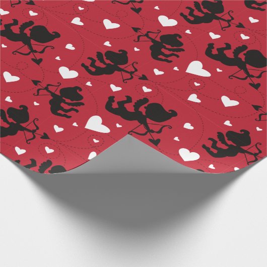 Valentijn zwart-wit Cupid Pattern Cadeaupapier (Hoek)