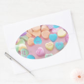 valentijnen snoep harten ovale sticker (Envelop)