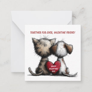 Valentijnkaart voor kinderen met kat en hond notitiekaartje