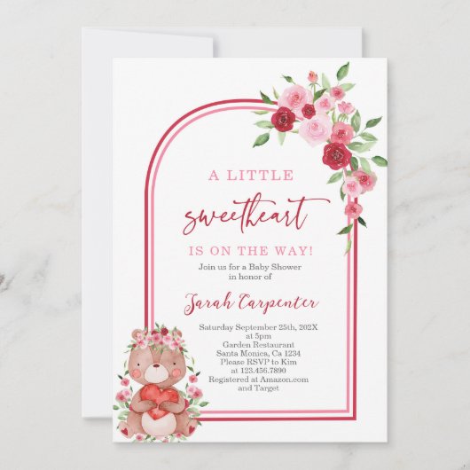 Valentijns Baby shower Meisje Beer Uitnodiging (Voorkant)