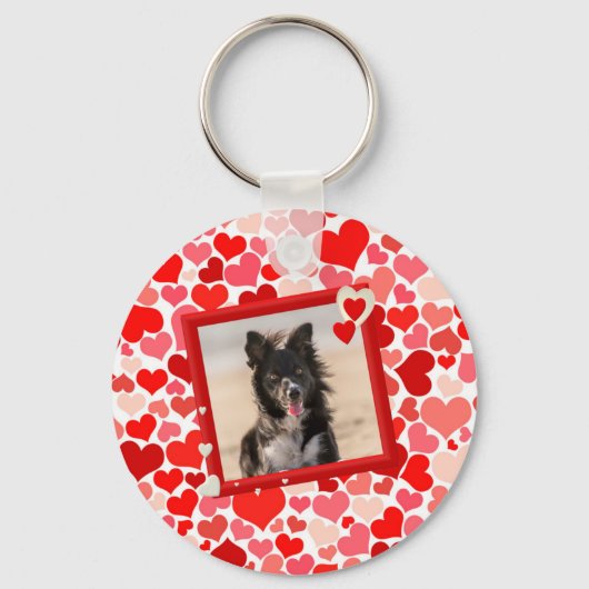 Valentijns  Border Collie Dog Hearts Sleutelhanger (Voorkant)