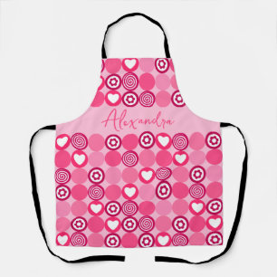 Valentijns Cute Roze Hart en Bloem Patroon Naam Schort