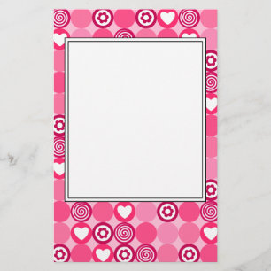 Valentijns Cute Roze Hart en Bloem Stippen Patroon Briefpapier