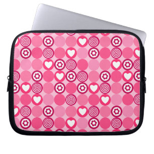 Valentijns Cute Roze Hart en Bloem Stippen Patroon Laptop Sleeve