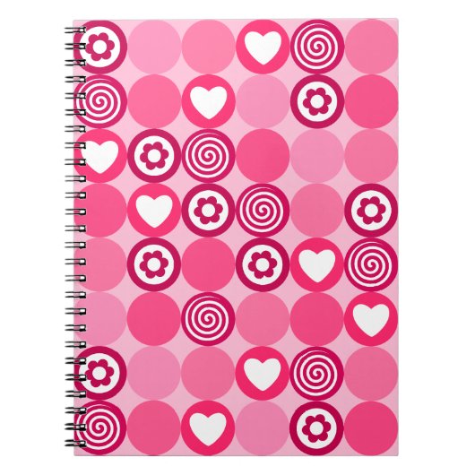 Valentijns Cute Roze Hart en Bloem Stippen Patroon Notitieboek (Voorkant)