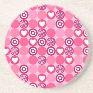 Valentijns Cute Roze Hart en Bloem Stippen Patroon Zandsteen Onderzetter