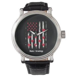 Valentijn's Day American Flag Hearts Horloge