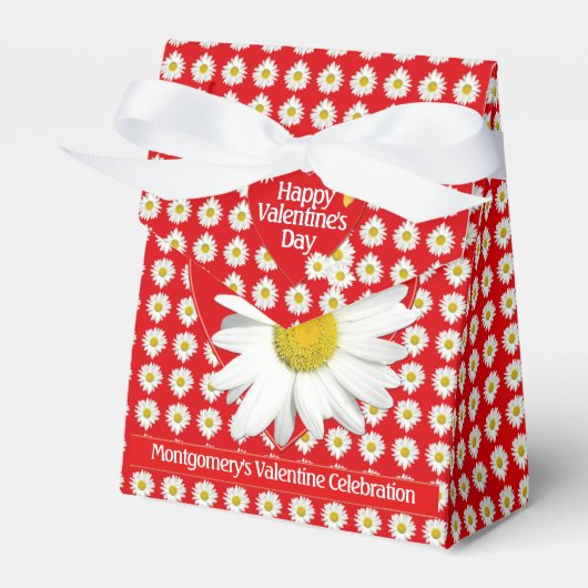 Valentijn's Day Party Wit Daisy Hart Custom Bedankdoosjes (Voorkant Zijde)