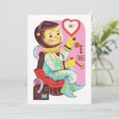 Valentijn's Day Space Boy Feestdagenkaart (Staand voorkant)