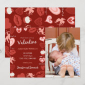 Valentijns geboorteaankondigingskaart rood roze mo aankondiging (Voorkant / Achterkant)