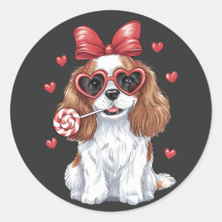 Valentijns Joy Cavalier Spaniel Sweet Lollipop Ronde Sticker