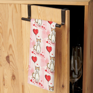 Valentijns keukendoek kat rode hart theedoek
