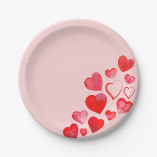 Valentijns met de hand gekleurd rood roze hart Bor Papieren Bordje
