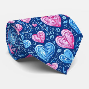 Valentijns mooie blauwe en roze harten stropdas