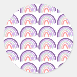 Valentijns Paarse Met de Hand Getekende Regenboog Ronde Sticker