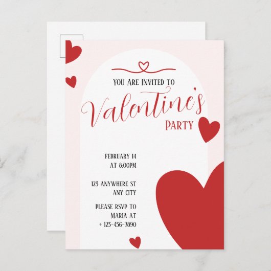 Valentijns Party Invitation Editable Design Uitnodiging Briefkaart (Voorkant / Achterkant)