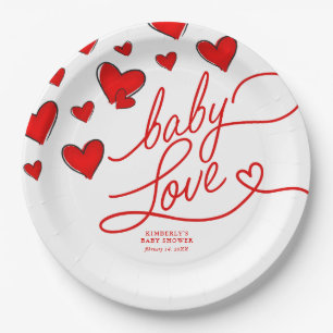 Valentijns Red Hearts Baby Love Baby shower Papieren Bordje