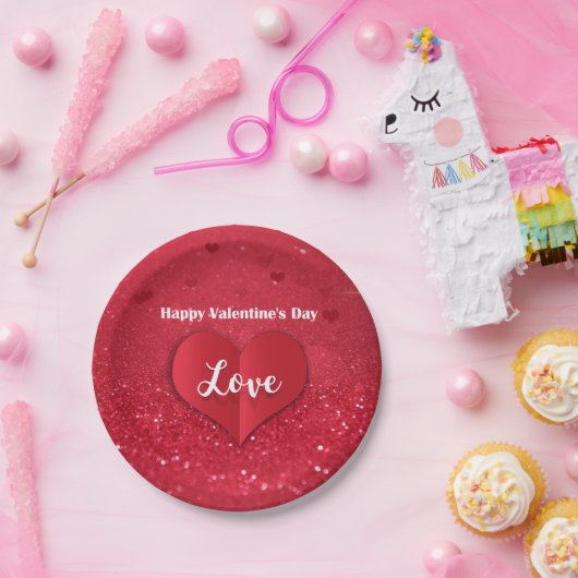 Valentijns  - Rood papier - Hartenglitter - Papier Papieren Bordje (Feest)